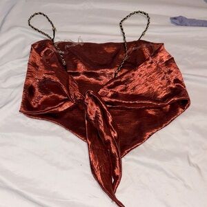 Satin Rust Tie-Front Women’s Top